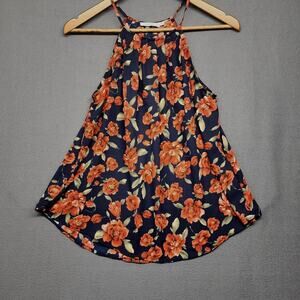 Lush Top Women Small Red Floral Lightweight Strappy Tank